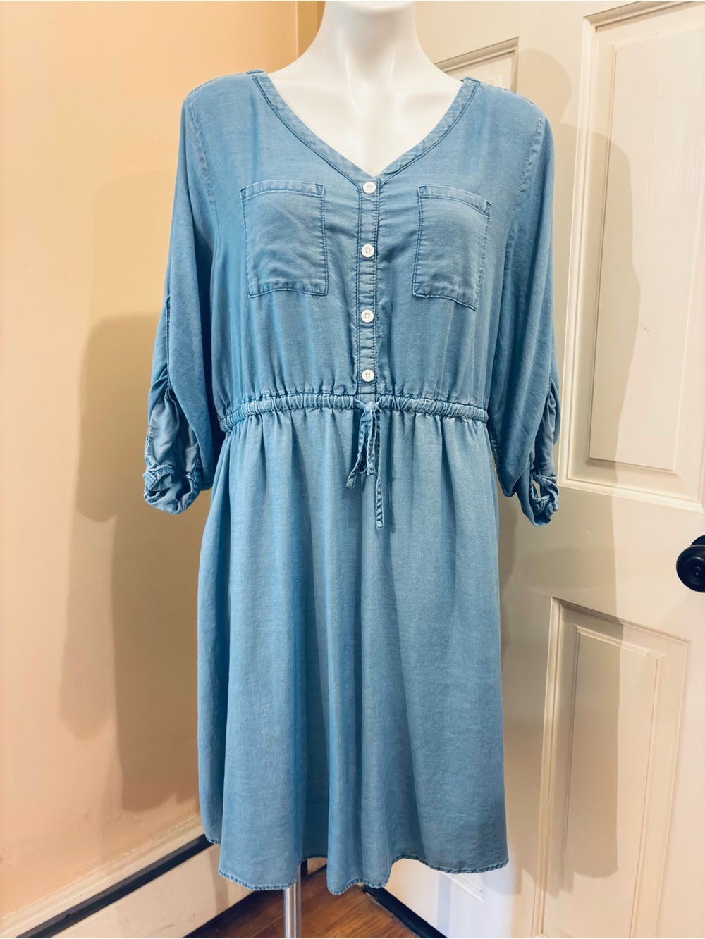 Torrid Blue Chambray Roll-Tab Sleeve Shirt Dress Plus Size 1